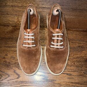men's salvatore‎ ferragamo studio low top brown suede leather sneakers 6532